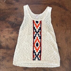Women’s cream colored Aztec style western sweater tank top size Large